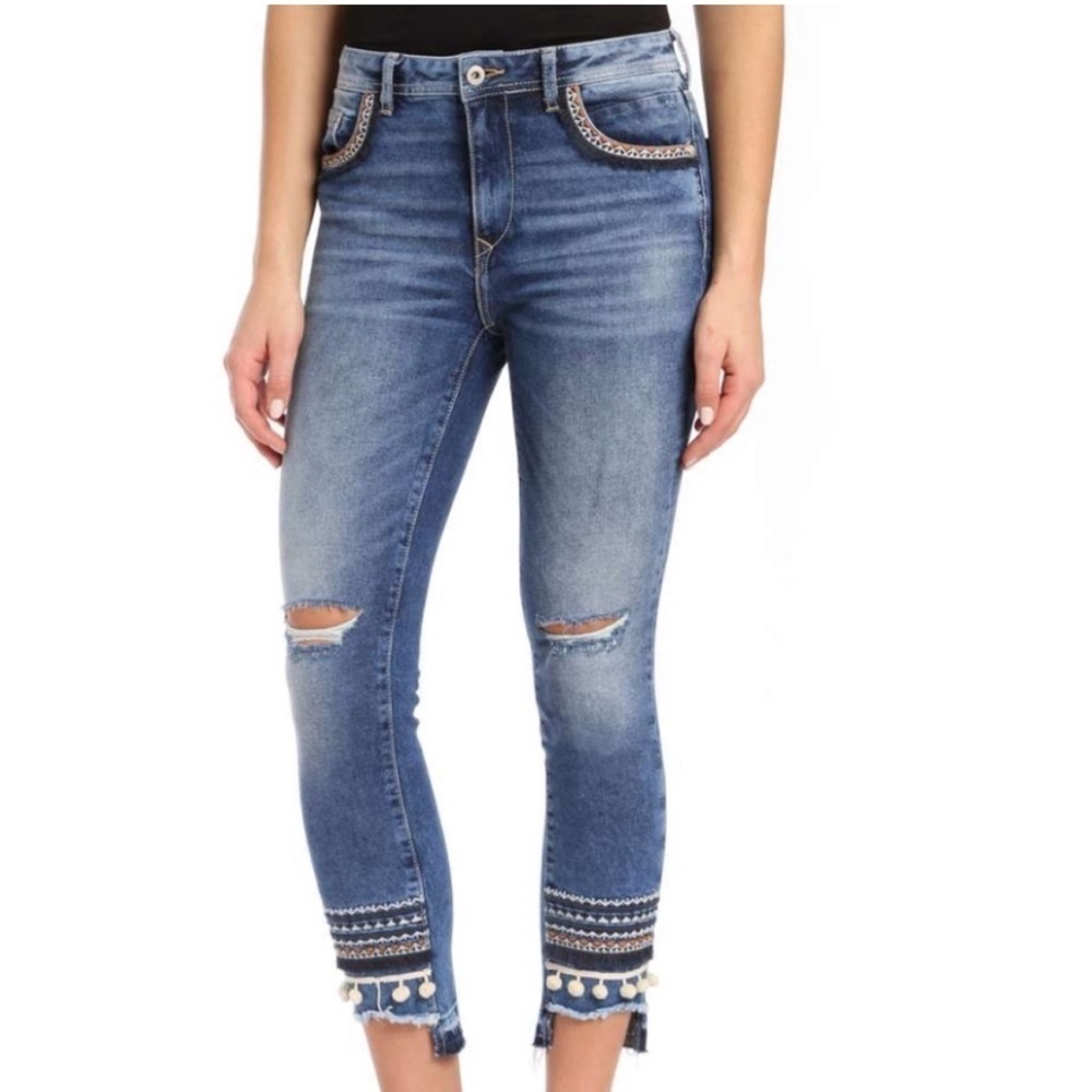 Mavi Tess High Rise Skinny Embroidered Boho Crop Jeans Size 26
